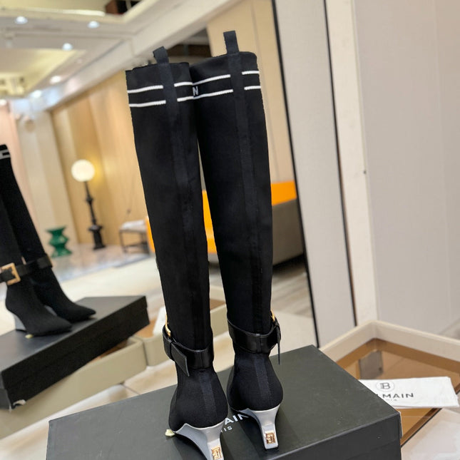BALMAIN 26S HIGH-TOP BOOTS 75 MM IN BLACK FLYKNIT STYLE 1