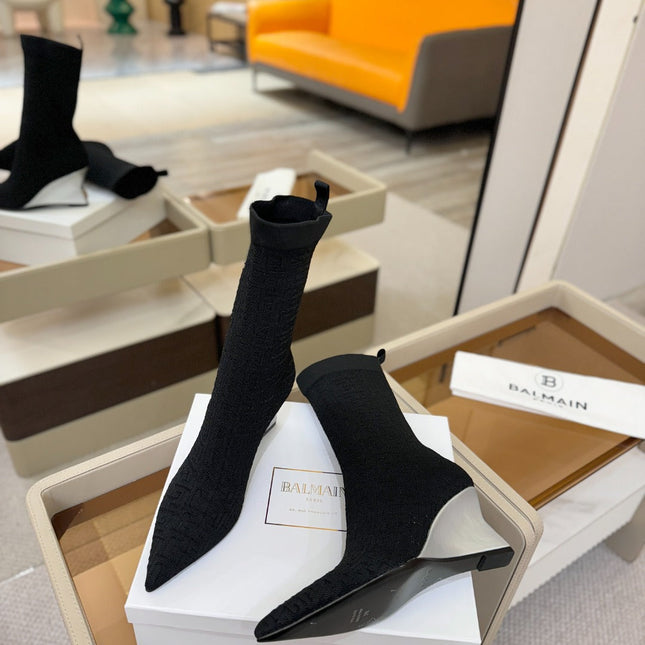 BALMAIN 26S BOOT 75 MM IN BLACK FLYKNIT