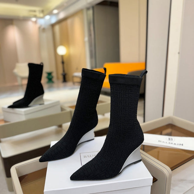 BALMAIN 26S BOOT 75 MM IN BLACK FLYKNIT
