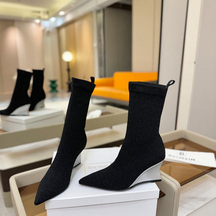 BALMAIN 26S BOOT 75 MM IN BLACK FLYKNIT