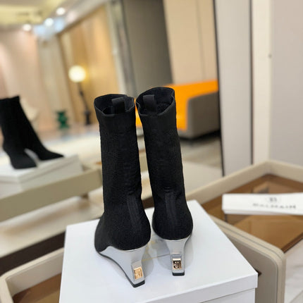 BALMAIN 26S BOOT 75 MM IN BLACK FLYKNIT
