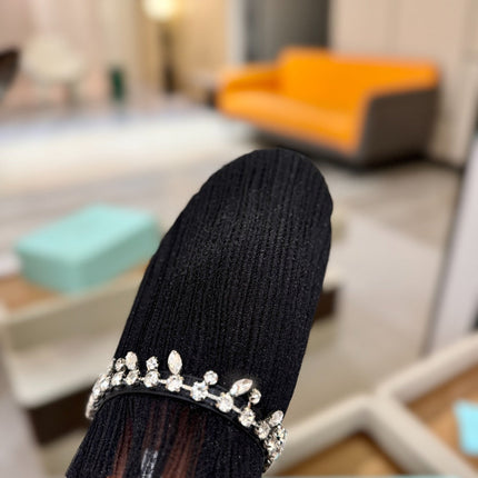 AQUAZZURA 26S FLAT MULES IN BLACK MESH CRYSTAL EMBELLISHMENTS