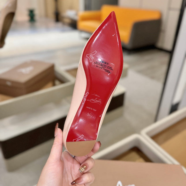 CHRISTIAN LOUBOUTIN 26S BALLERINA FLATS IN NUDE PINK PATENT CALFSKIN