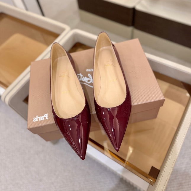 CHRISTIAN LOUBOUTIN 26S BALLERINA FLATS IN DARK RED PATENT CALFSKIN