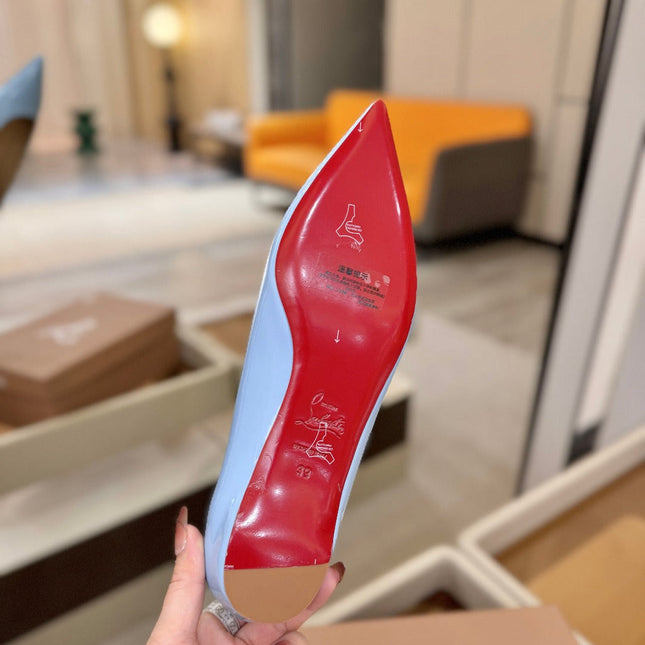 CHRISTIAN LOUBOUTIN 26S BALLERINA FLATS IN SKY BLUE PATENT CALFSKIN