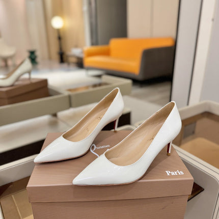 CHRISTIAN LOUBOUTIN 26S POINTED-TOE PUMPS 65 MM IN WHITE PATENT CALFSKIN