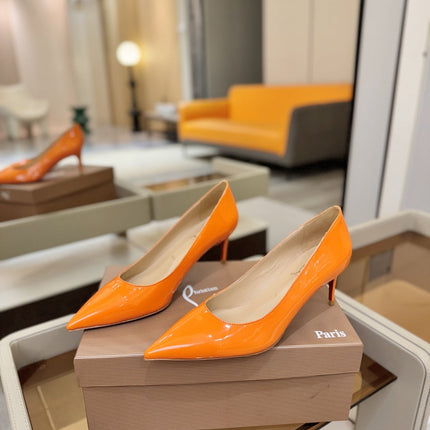 CHRISTIAN LOUBOUTIN 26S POINTED-TOE PUMPS 65 MM IN ORANGE PATENT CALFSKIN