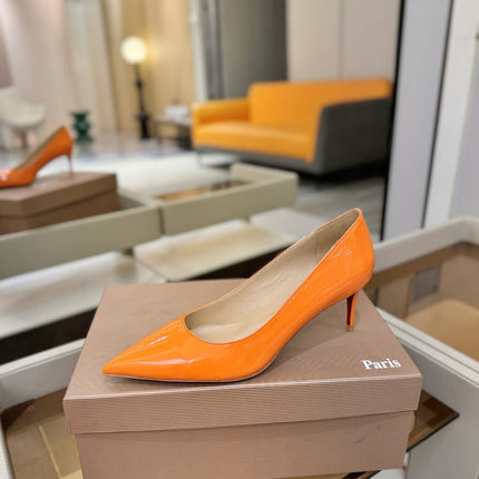 CHRISTIAN LOUBOUTIN 26S POINTED-TOE PUMPS 65 MM IN ORANGE PATENT CALFSKIN
