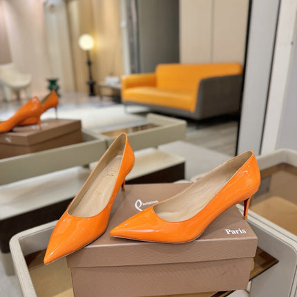 CHRISTIAN LOUBOUTIN 26S POINTED-TOE PUMPS 65 MM IN ORANGE PATENT CALFSKIN