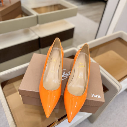 CHRISTIAN LOUBOUTIN 26S POINTED-TOE PUMPS 65 MM IN ORANGE PATENT CALFSKIN