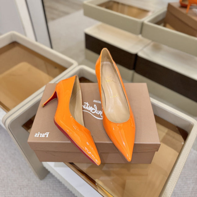 CHRISTIAN LOUBOUTIN 26S POINTED-TOE PUMPS 65 MM IN ORANGE PATENT CALFSKIN
