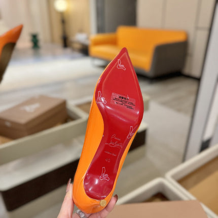CHRISTIAN LOUBOUTIN 26S POINTED-TOE PUMPS 65 MM IN ORANGE PATENT CALFSKIN