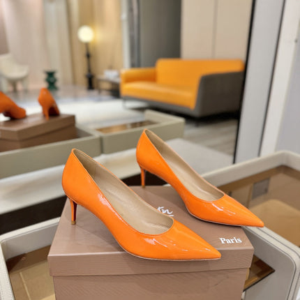 CHRISTIAN LOUBOUTIN 26S POINTED-TOE PUMPS 65 MM IN ORANGE PATENT CALFSKIN