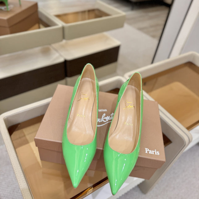 CHRISTIAN LOUBOUTIN 26S POINTED-TOE PUMPS 65 MM IN GREEN PATENT CALFSKIN