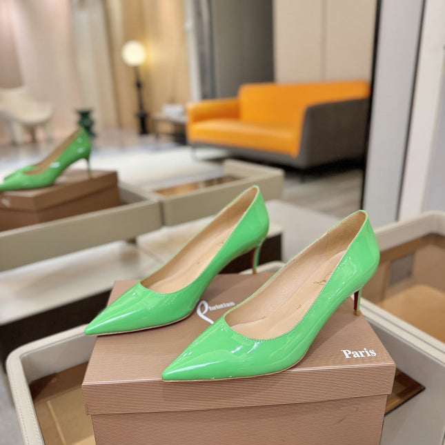 CHRISTIAN LOUBOUTIN 26S POINTED-TOE PUMPS 65 MM IN GREEN PATENT CALFSKIN