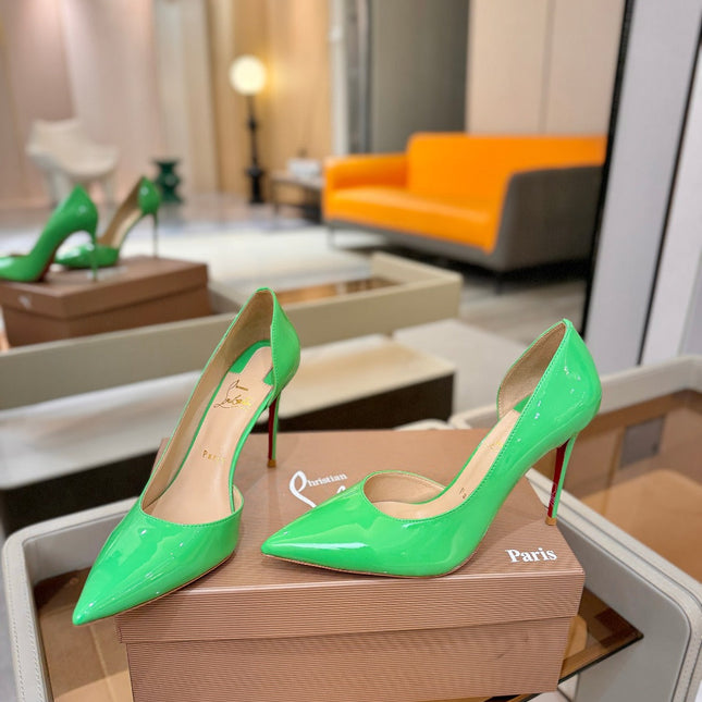 CHRISTIAN LOUBOUTIN 26S POINTED-TOE PUMPS 65 MM IN GREEN PATENT CALFSKIN