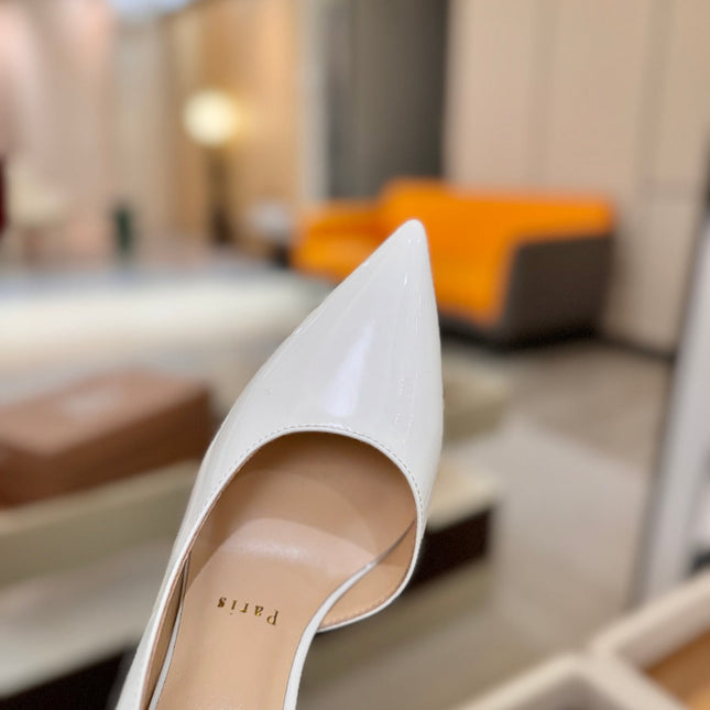 CHRISTIAN LOUBOUTIN 26S CUTOUT SIDE PUMP HEELS 105 MM IN WHITE PATENT CALFSKIN