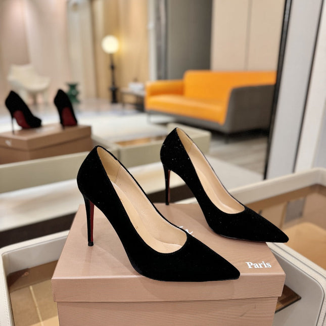 CHRISTIAN LOUBOUTIN 26S PUMP HEELS 105 MM IN BLACK VELVET