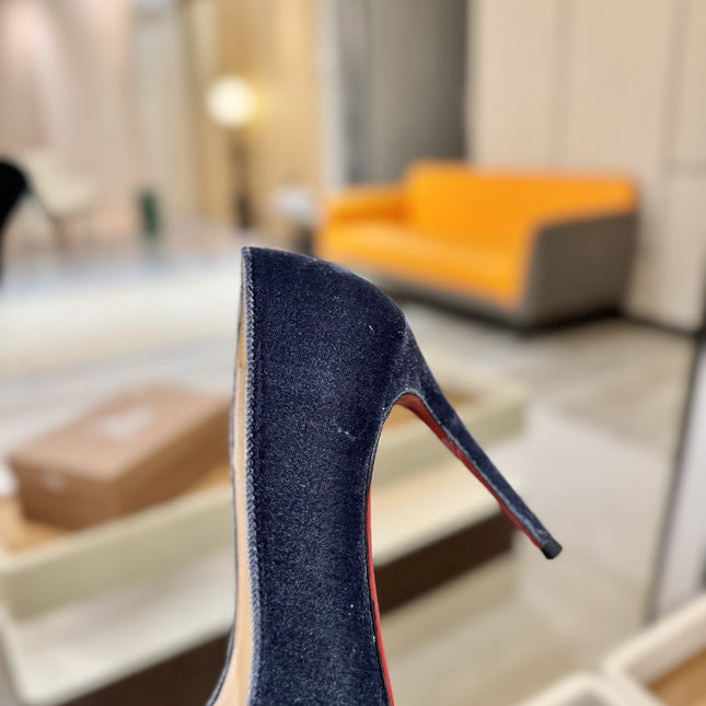 CHRISTIAN LOUBOUTIN 26S PUMP HEELS 105 MM IN NAVY GREY VELVET