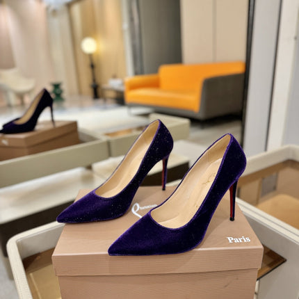 CHRISTIAN LOUBOUTIN 26S PUMP HEELS 105 MM IN DARK PURPLE VELVET