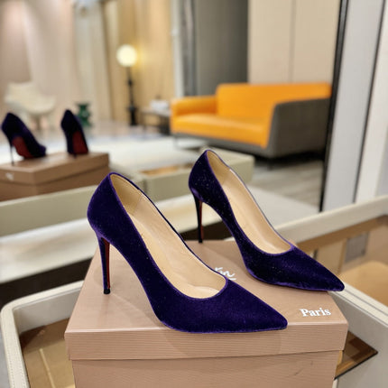 CHRISTIAN LOUBOUTIN 26S PUMP HEELS 105 MM IN DARK PURPLE VELVET