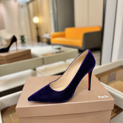 CHRISTIAN LOUBOUTIN 26S PUMP HEELS 105 MM IN DARK PURPLE VELVET