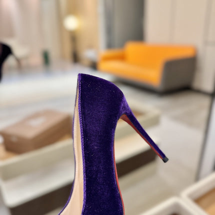 CHRISTIAN LOUBOUTIN 26S PUMP HEELS 105 MM IN DARK PURPLE VELVET