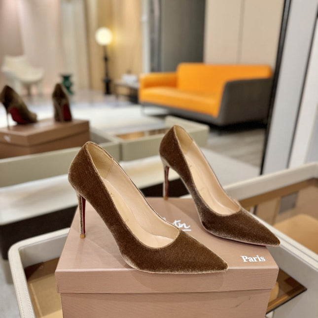 CHRISTIAN LOUBOUTIN 26S PUMP HEELS 105 MM IN BROWN VELVET