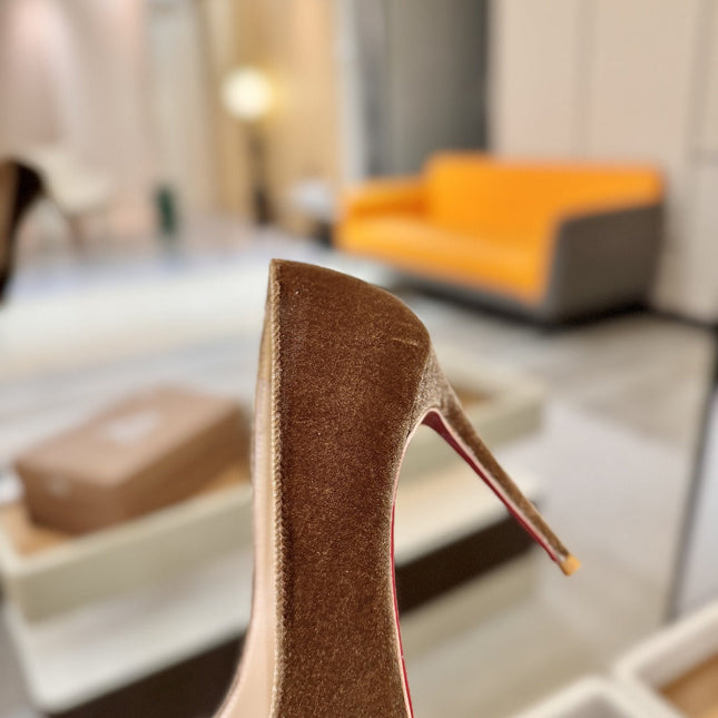 CHRISTIAN LOUBOUTIN 26S PUMP HEELS 105 MM IN BROWN VELVET