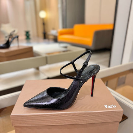 CHRISTIAN LOUBOUTIN 26S JENLOVE HEEL SLINGBACKS 105 MM IN BLACK TEXTURED CALFSKIN