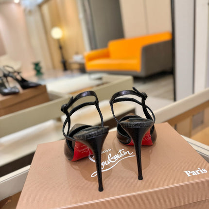 CHRISTIAN LOUBOUTIN 26S JENLOVE HEEL SLINGBACKS 105 MM IN BLACK TEXTURED CALFSKIN