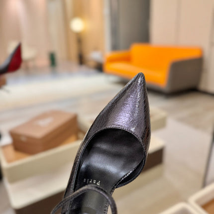 CHRISTIAN LOUBOUTIN 26S JENLOVE HEEL SLINGBACKS 105 MM IN BLACK TEXTURED CALFSKIN