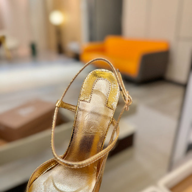 CHRISTIAN LOUBOUTIN 26S JENLOVE HEEL SLINGBACKS 105 MM IN GOLD CALFSKIN