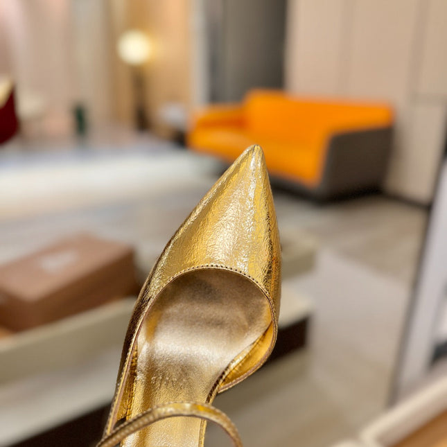 CHRISTIAN LOUBOUTIN 26S JENLOVE HEEL SLINGBACKS 105 MM IN GOLD CALFSKIN