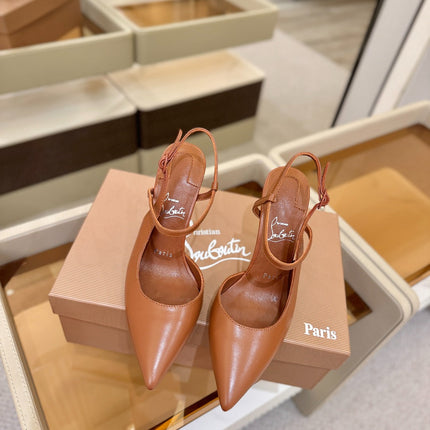 CHRISTIAN LOUBOUTIN 26S JENLOVE HEEL SLINGBACKS 105 MM IN BROWN CALFSKIN