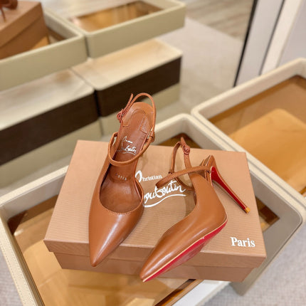 CHRISTIAN LOUBOUTIN 26S JENLOVE HEEL SLINGBACKS 105 MM IN BROWN CALFSKIN
