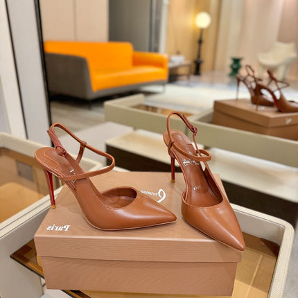 CHRISTIAN LOUBOUTIN 26S JENLOVE HEEL SLINGBACKS 105 MM IN BROWN CALFSKIN