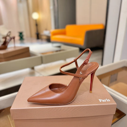 CHRISTIAN LOUBOUTIN 26S JENLOVE HEEL SLINGBACKS 105 MM IN BROWN CALFSKIN