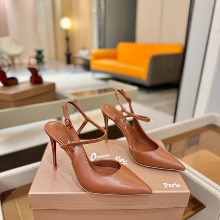 CHRISTIAN LOUBOUTIN 26S JENLOVE HEEL SLINGBACKS 105 MM IN BROWN CALFSKIN
