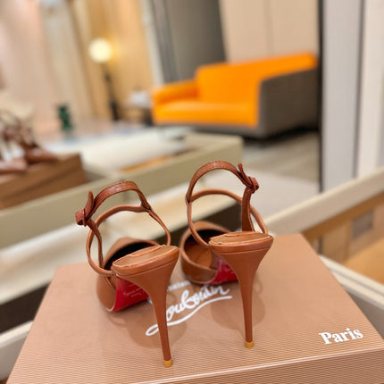 CHRISTIAN LOUBOUTIN 26S JENLOVE HEEL SLINGBACKS 105 MM IN BROWN CALFSKIN