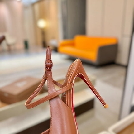 CHRISTIAN LOUBOUTIN 26S JENLOVE HEEL SLINGBACKS 105 MM IN BROWN CALFSKIN