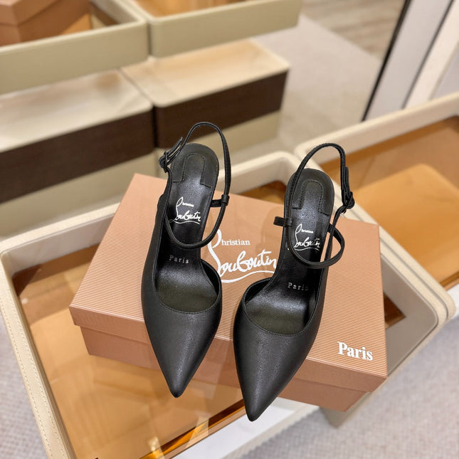CHRISTIAN LOUBOUTIN 26S JENLOVE HEEL SLINGBACKS 105 MM IN BLACK CALFSKIN