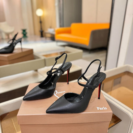 CHRISTIAN LOUBOUTIN 26S JENLOVE HEEL SLINGBACKS 105 MM IN BLACK CALFSKIN