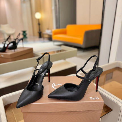 CHRISTIAN LOUBOUTIN 26S JENLOVE HEEL SLINGBACKS 105 MM IN BLACK CALFSKIN