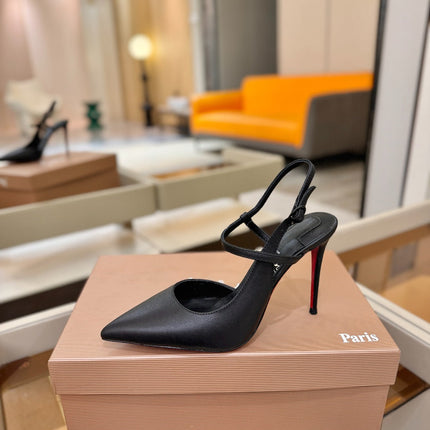 CHRISTIAN LOUBOUTIN 26S JENLOVE HEEL SLINGBACKS 105 MM IN BLACK CALFSKIN