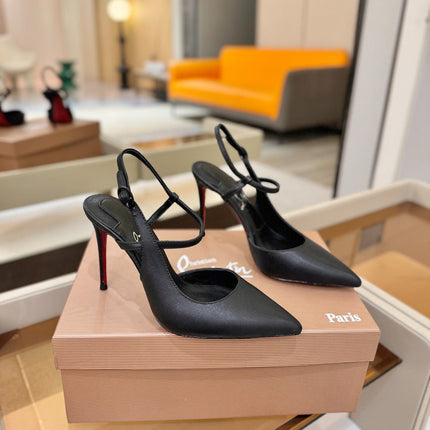 CHRISTIAN LOUBOUTIN 26S JENLOVE HEEL SLINGBACKS 105 MM IN BLACK CALFSKIN