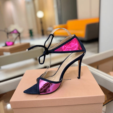 GIANVITO ROSSI 26S HEELS 105 MM IN NAVY BLUE SUEDE AND METALLIC PINK CALFSKIN
