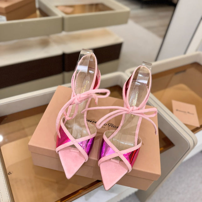 GIANVITO ROSSI 26S HEELS 105 MM IN LIGHT PINK SUEDE AND METALLIC PINK CALFSKIN
