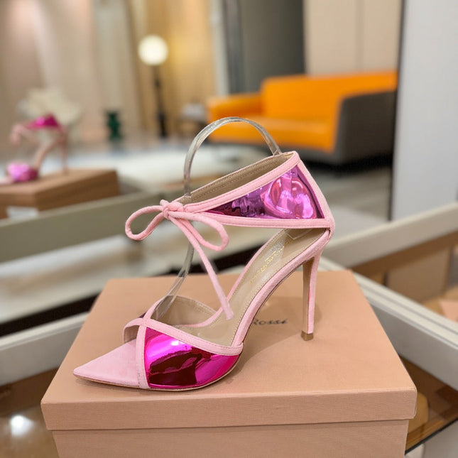 GIANVITO ROSSI 26S HEELS 105 MM IN LIGHT PINK SUEDE AND METALLIC PINK CALFSKIN