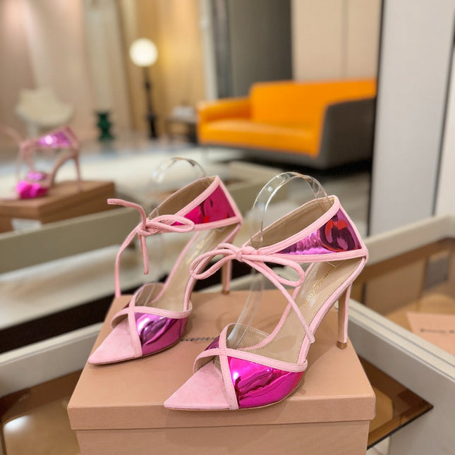 GIANVITO ROSSI 26S HEELS 105 MM IN LIGHT PINK SUEDE AND METALLIC PINK CALFSKIN